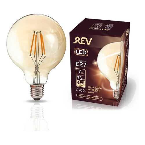 Лампа светодиодная REV VINTAGE Filament шар G95 E27 7W, 2700K, DECO Premium, теплый свет в Аквафор